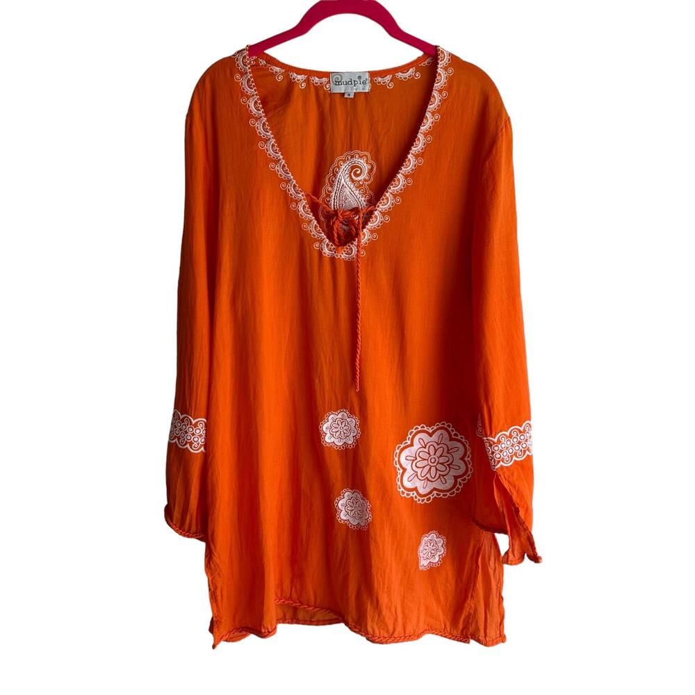 MUDPIE Orange Boho Ladies Embroidered Beach Pool Coverup, M